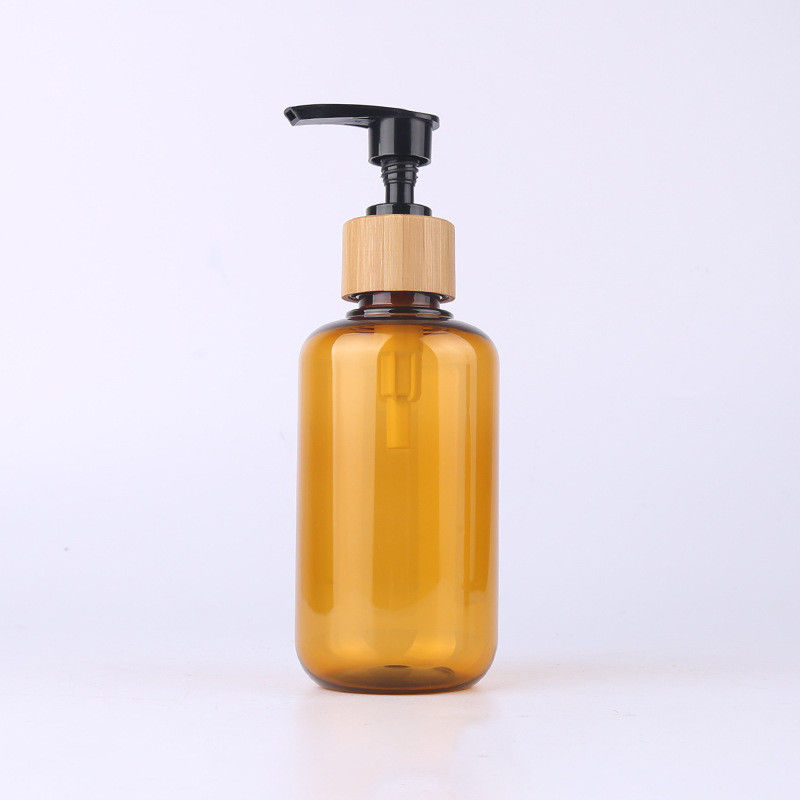 Amber transparent round shoulder 130ml PET plastic press pump bottle for shampoo