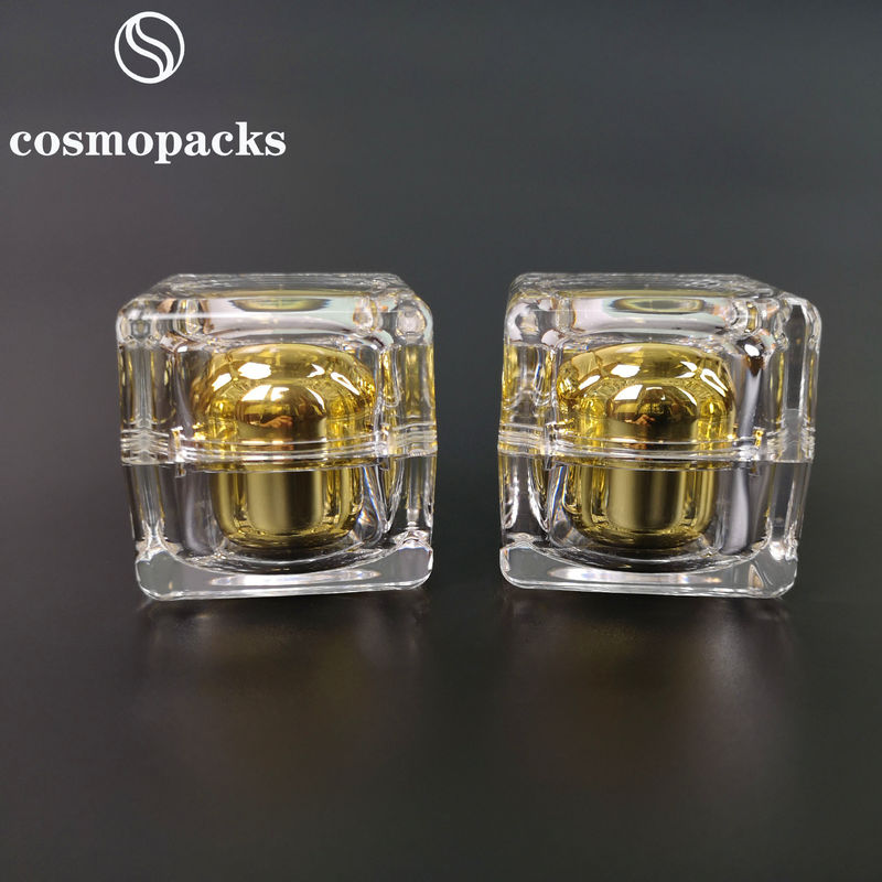Cube Gold PMMA Acrylic Cosmetic Cream Jars 30g 50g For Serum